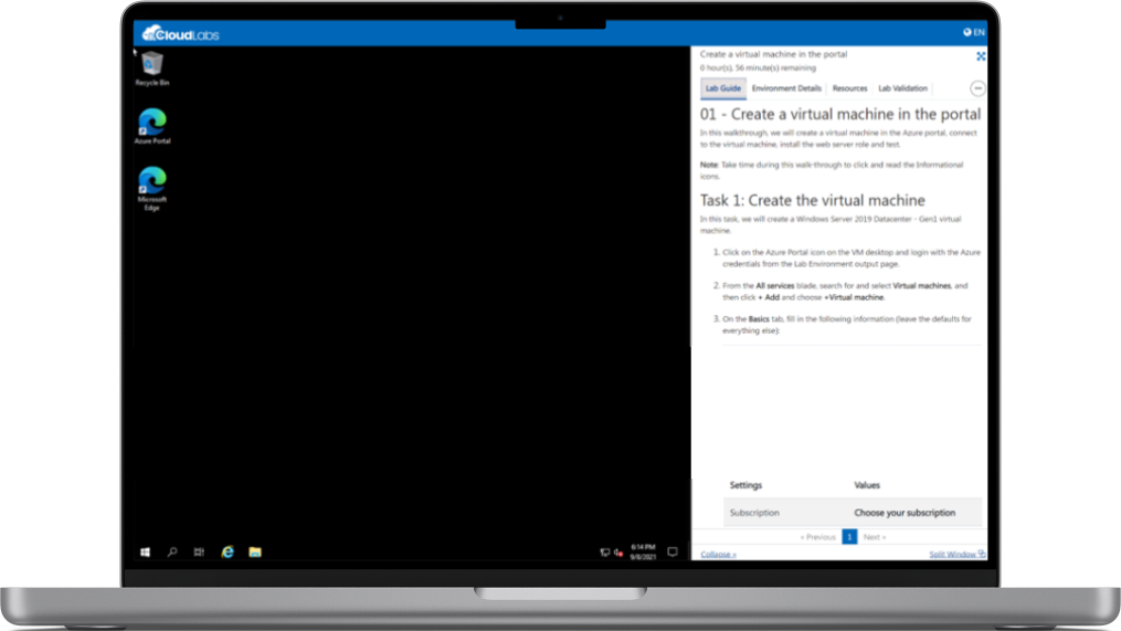 CloudLabs Shadow interface showing instructor view of learner VM